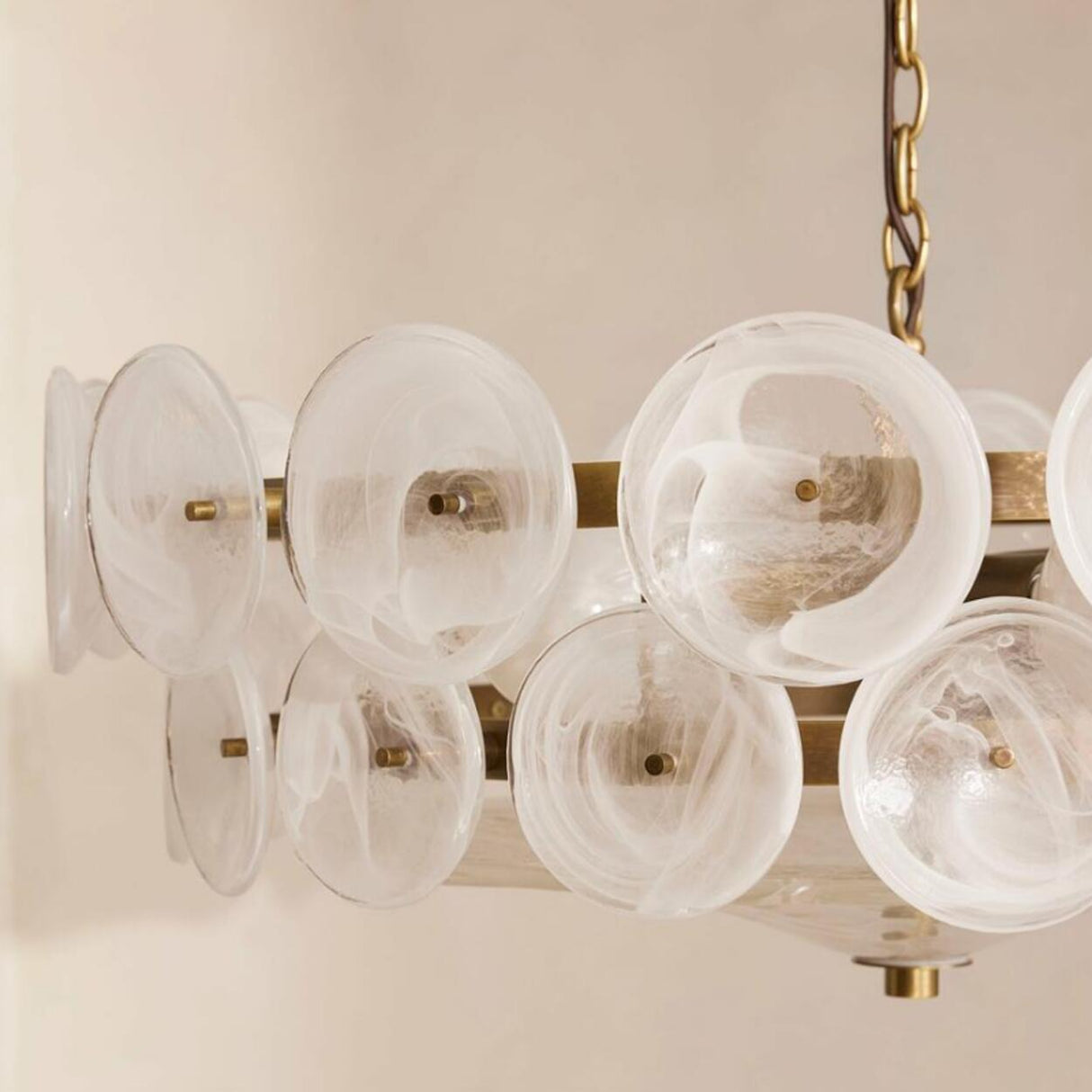 VIntage 2 Tiers Glass Disc Chandelier Adjustable Height Image - 7