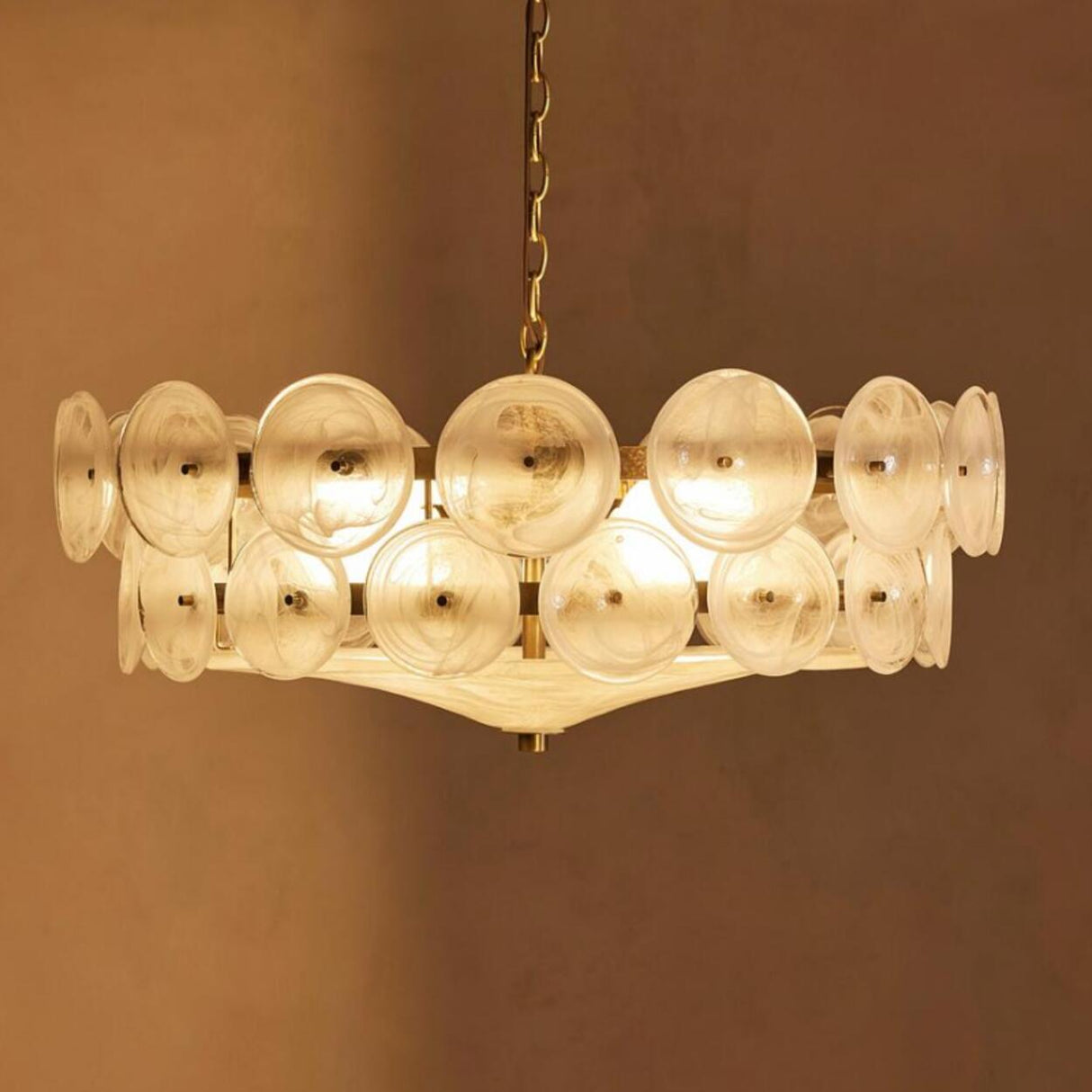 VIntage 2 Tiers Glass Disc Chandelier Adjustable Height Image - 8