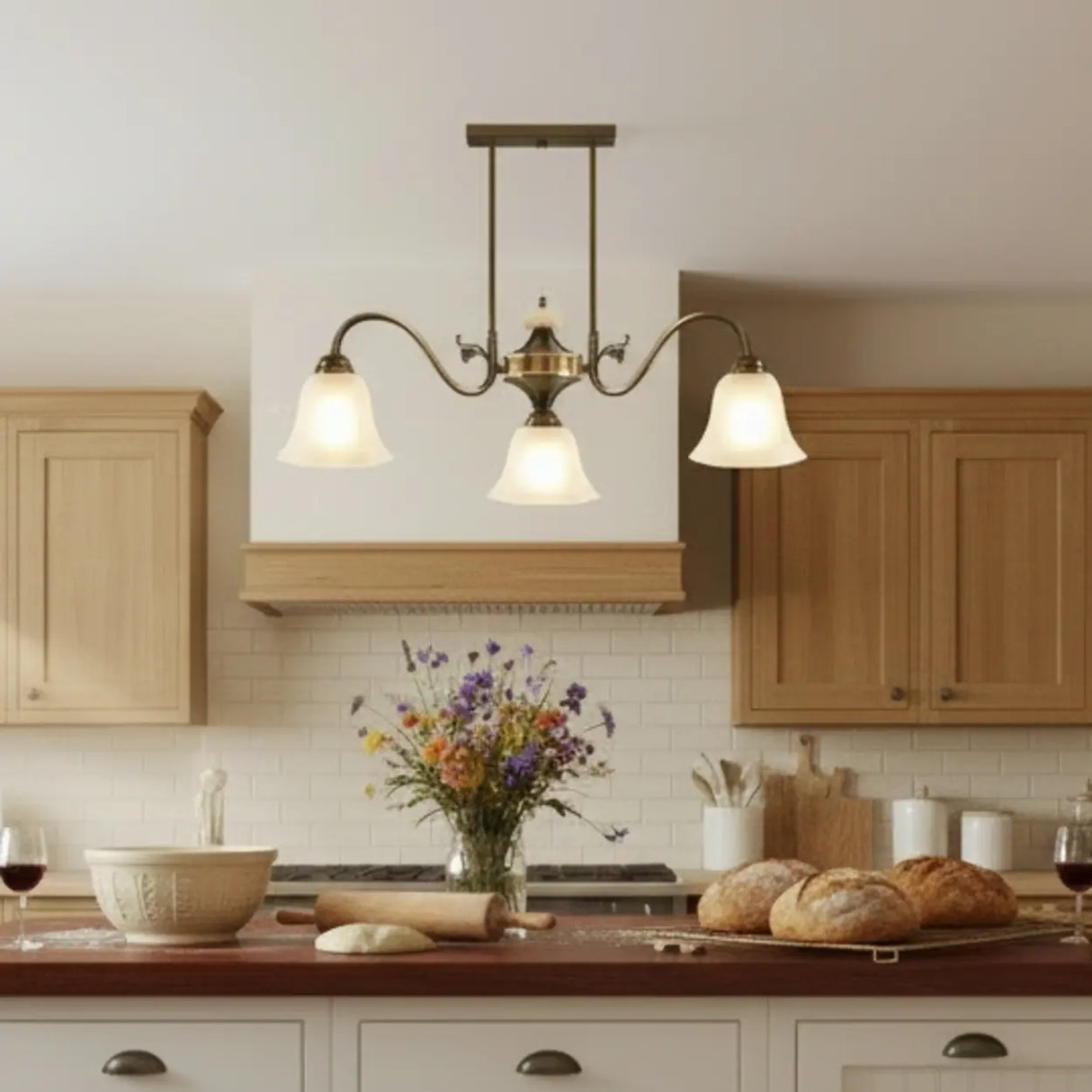 Vintage 3-Light Brown Bell Island Pendant Light Image - 1