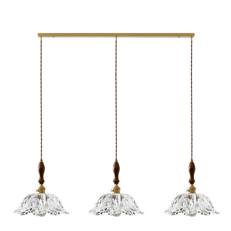 Vintage 3-Light Floral Glass Island Pendant Light Image - 2