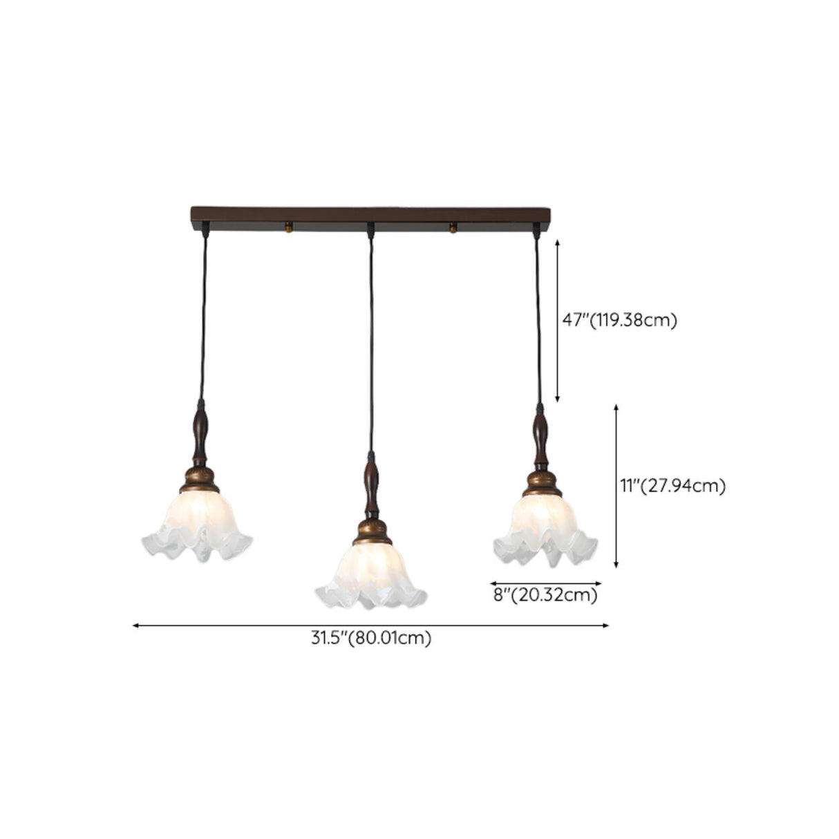 Vintage 3-Light Flower Glass Island Pendant Light 