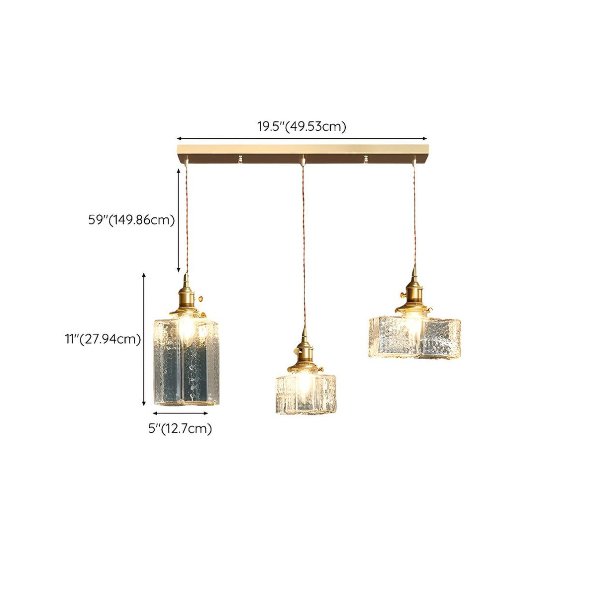 Vintage 3-Light Geometric Textured Island Hanging Light 
