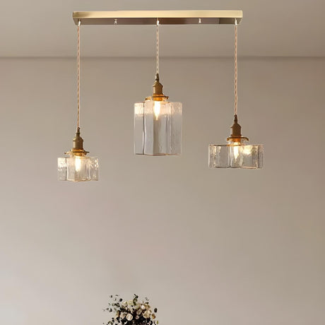 Vintage 3-Light Geometric Textured Island Hanging Light Image - 2