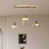 Vintage 3-Light Geometric Textured Island Hanging Light Image - 3