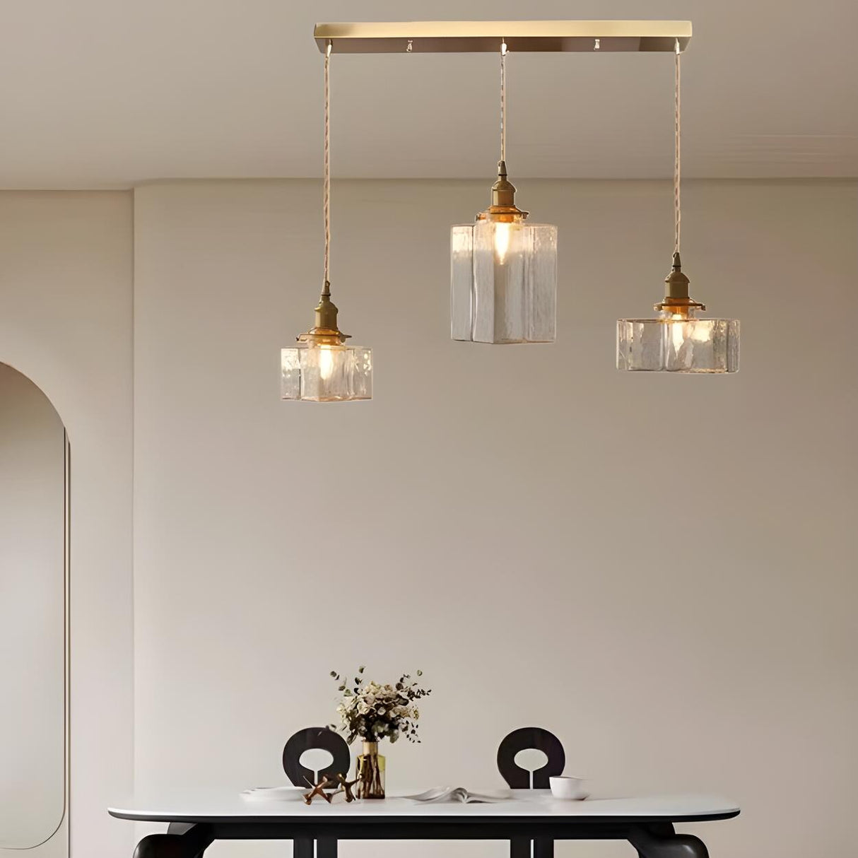 Vintage 3-Light Geometric Textured Island Hanging Light Image - 4