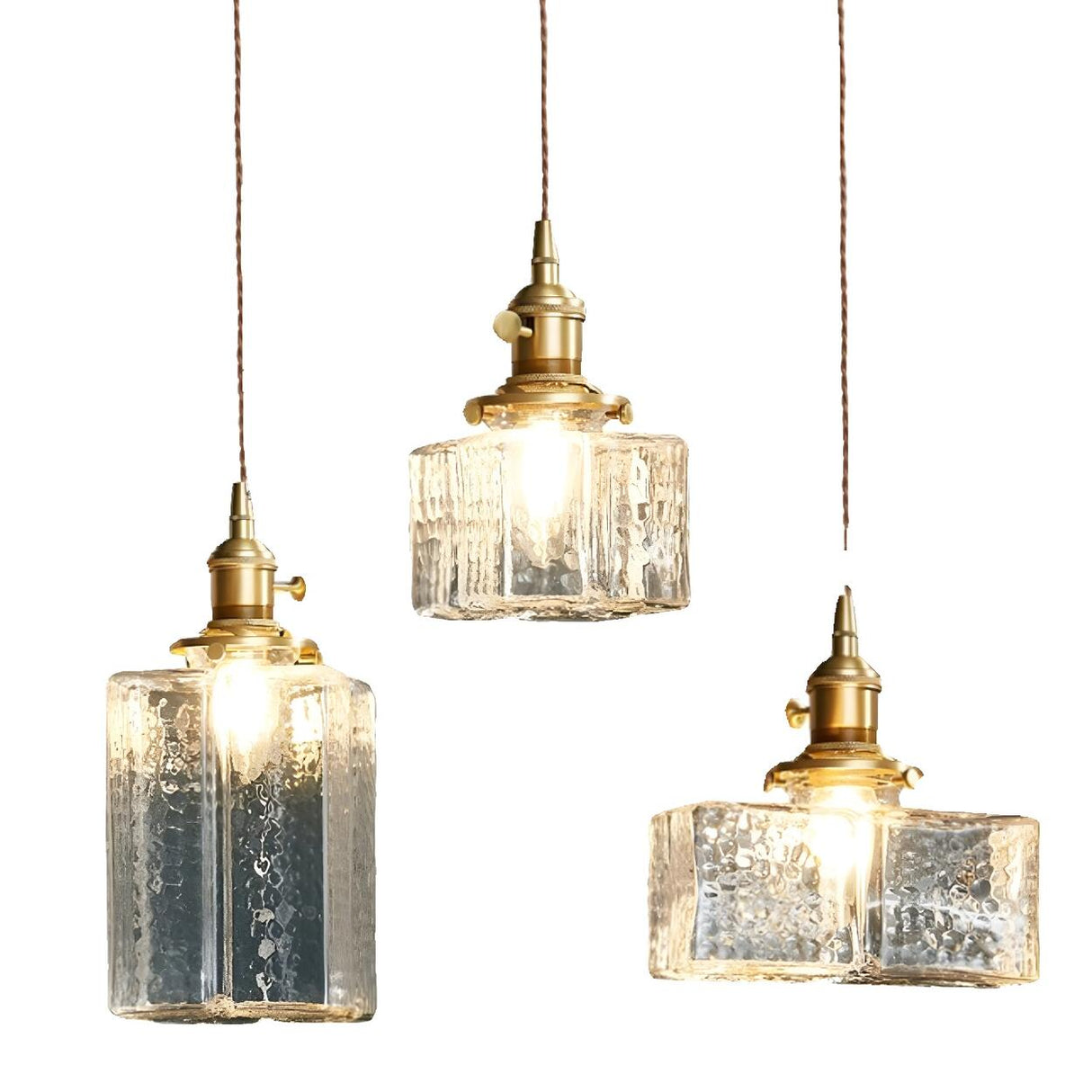 Vintage 3-Light Geometric Textured Island Hanging Light Image - 5