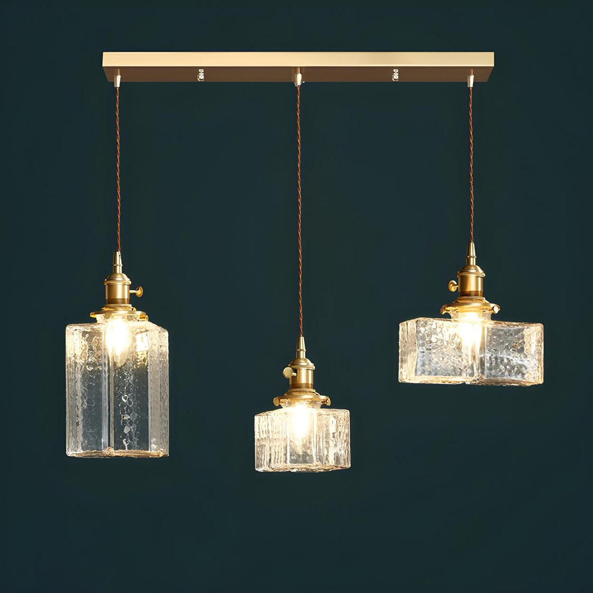 Vintage 3-Light Geometric Textured Island Hanging Light Image - 6