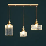 Vintage 3-Light Geometric Textured Island Hanging Light Image - 6