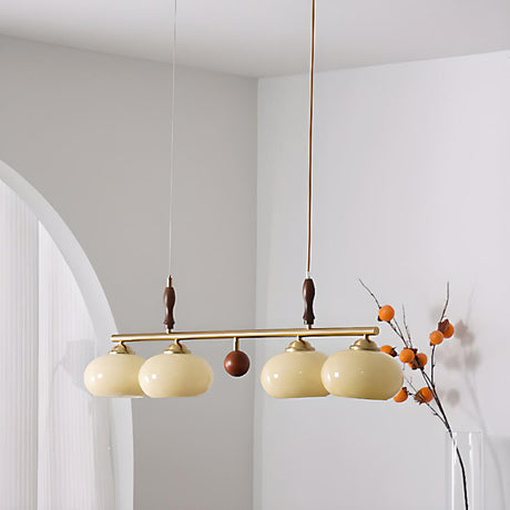 Vintage 4-Light Drum Glass Gold Island Ceiling Light Image - 1