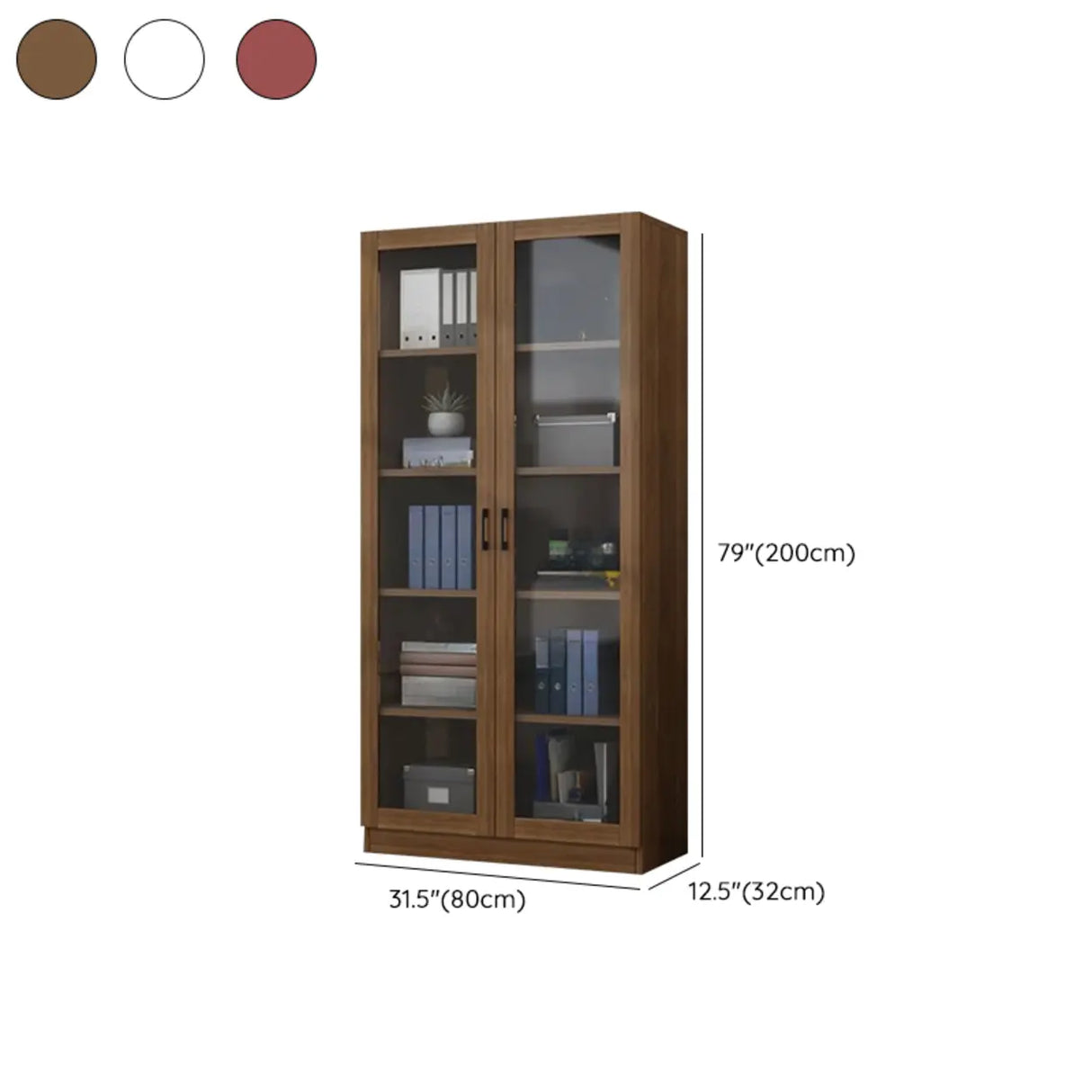 Vintage 4-Tier Glass Wood Closed Back Storage Bookcase 