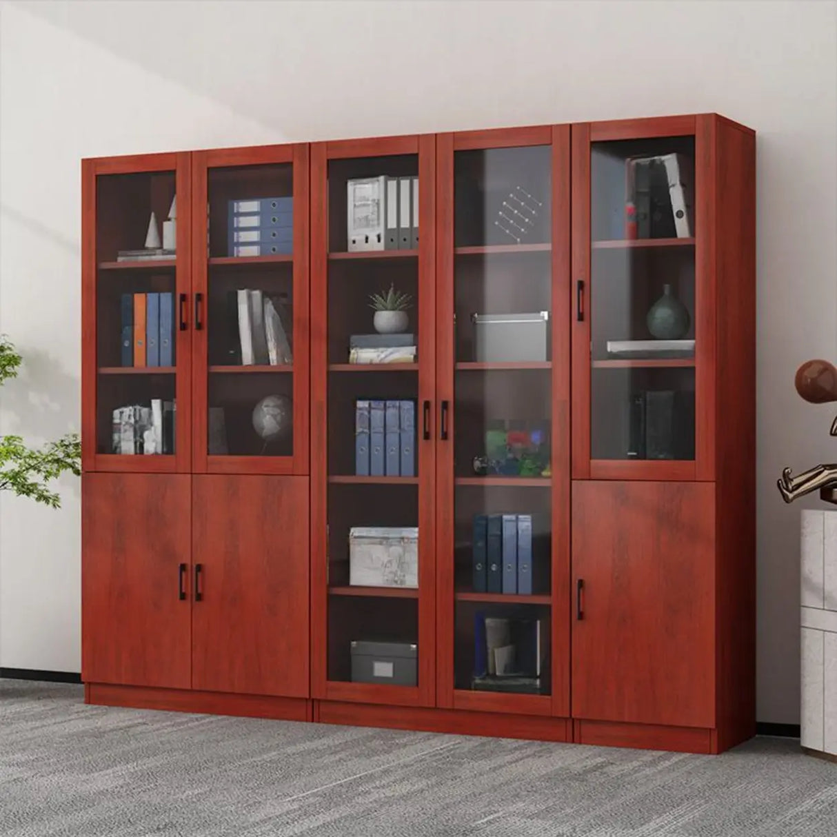 Vintage 4-Tier Glass Wood Closed Back Storage Bookcase Image - 6