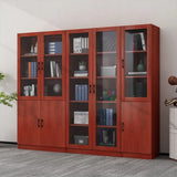 Vintage 4-Tier Glass Wood Closed Back Storage Bookcase Image - 6