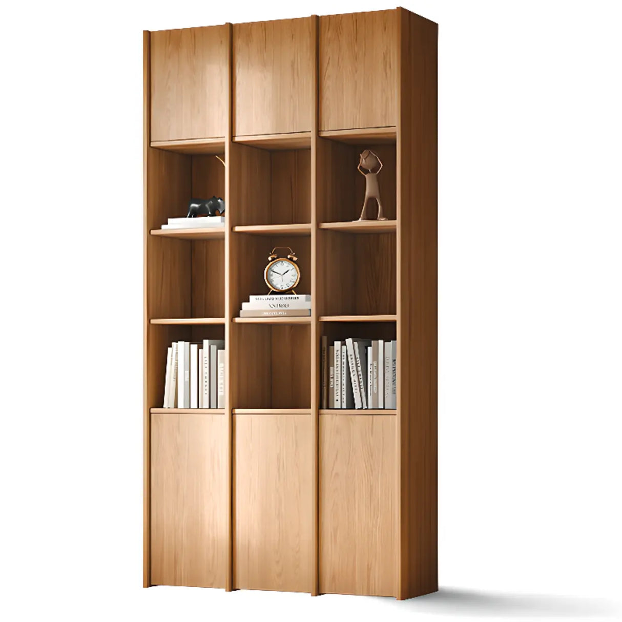 Vintage 6-Level Doors Oak Wooden Storage Bookcase Image - 3