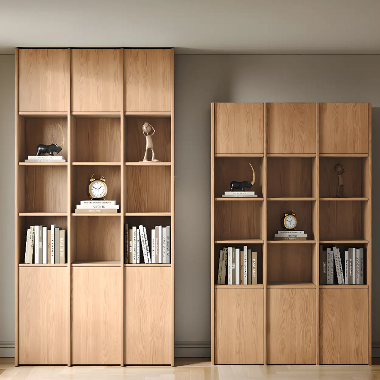 Vintage 6-Level Doors Oak Wooden Storage Bookcase Image - 4