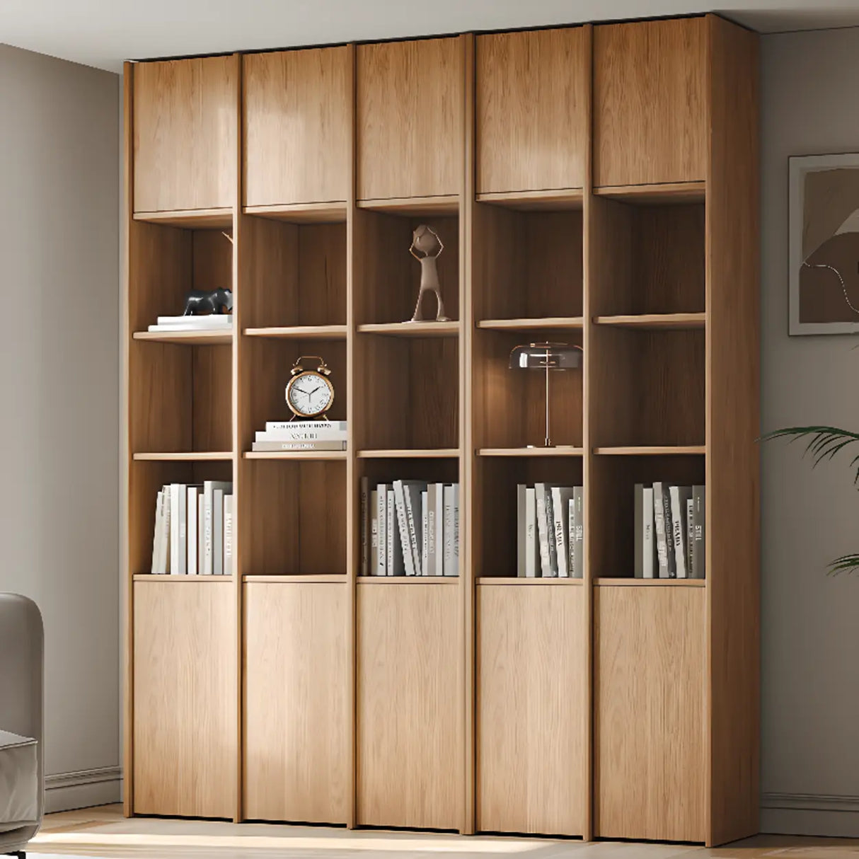 Vintage 6-Level Doors Oak Wooden Storage Bookcase Image - 6