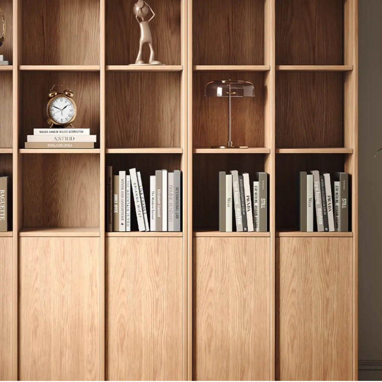 Vintage 6-Level Doors Oak Wooden Storage Bookcase Image - 7