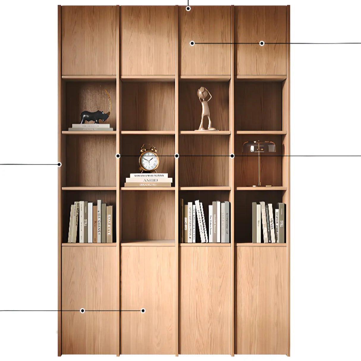 Vintage 6-Level Doors Oak Wooden Storage Bookcase Image - 8