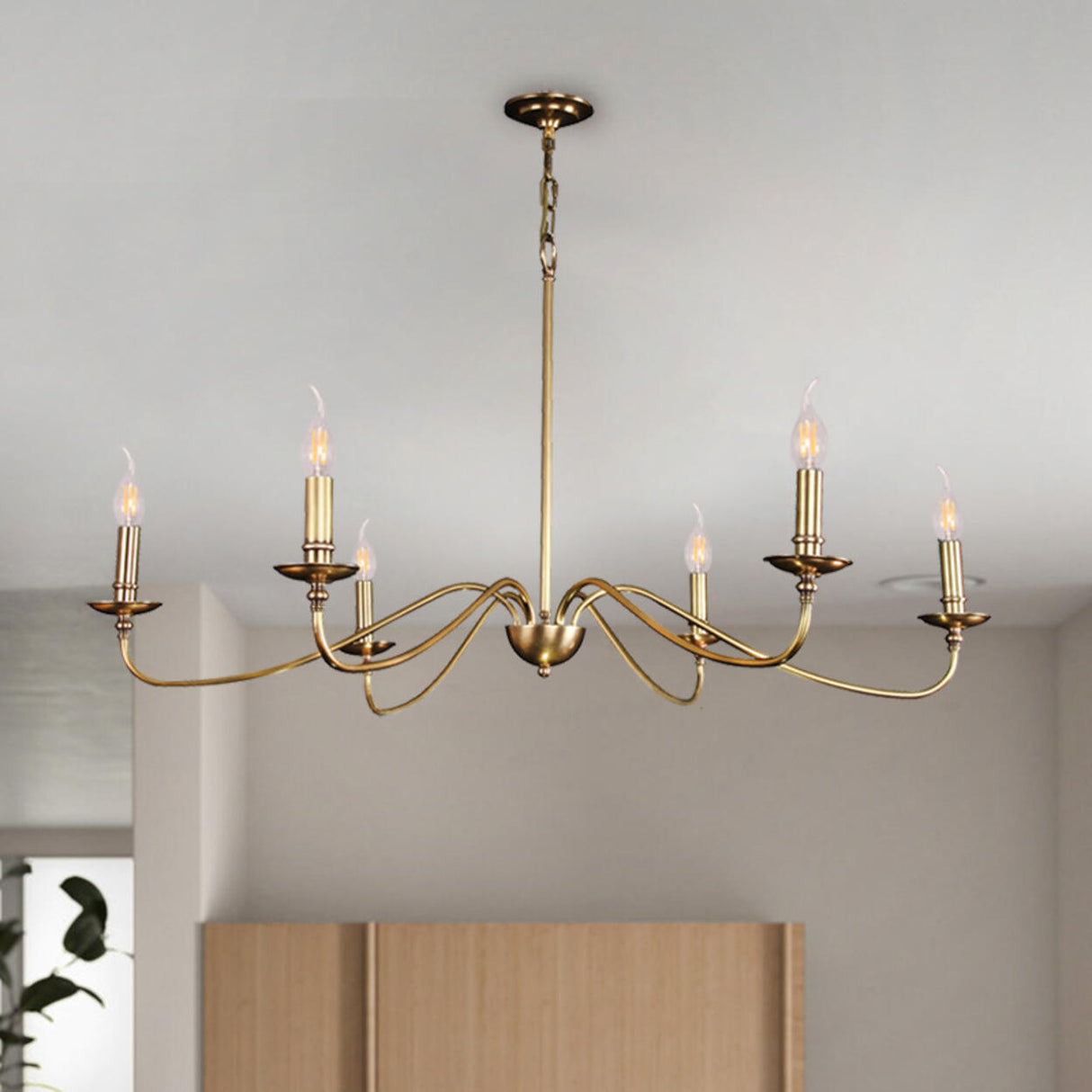 Vintage  6-Light Candelabra Metal Chain Chandelier Image - 1