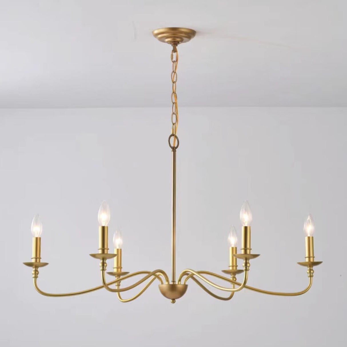 Vintage  6-Light Candelabra Metal Chain Chandelier Image - 10
