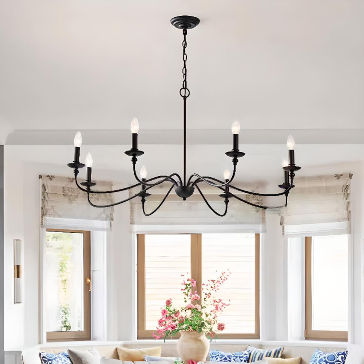 Vintage  6-Light Candelabra Metal Chain Chandelier Image - 3