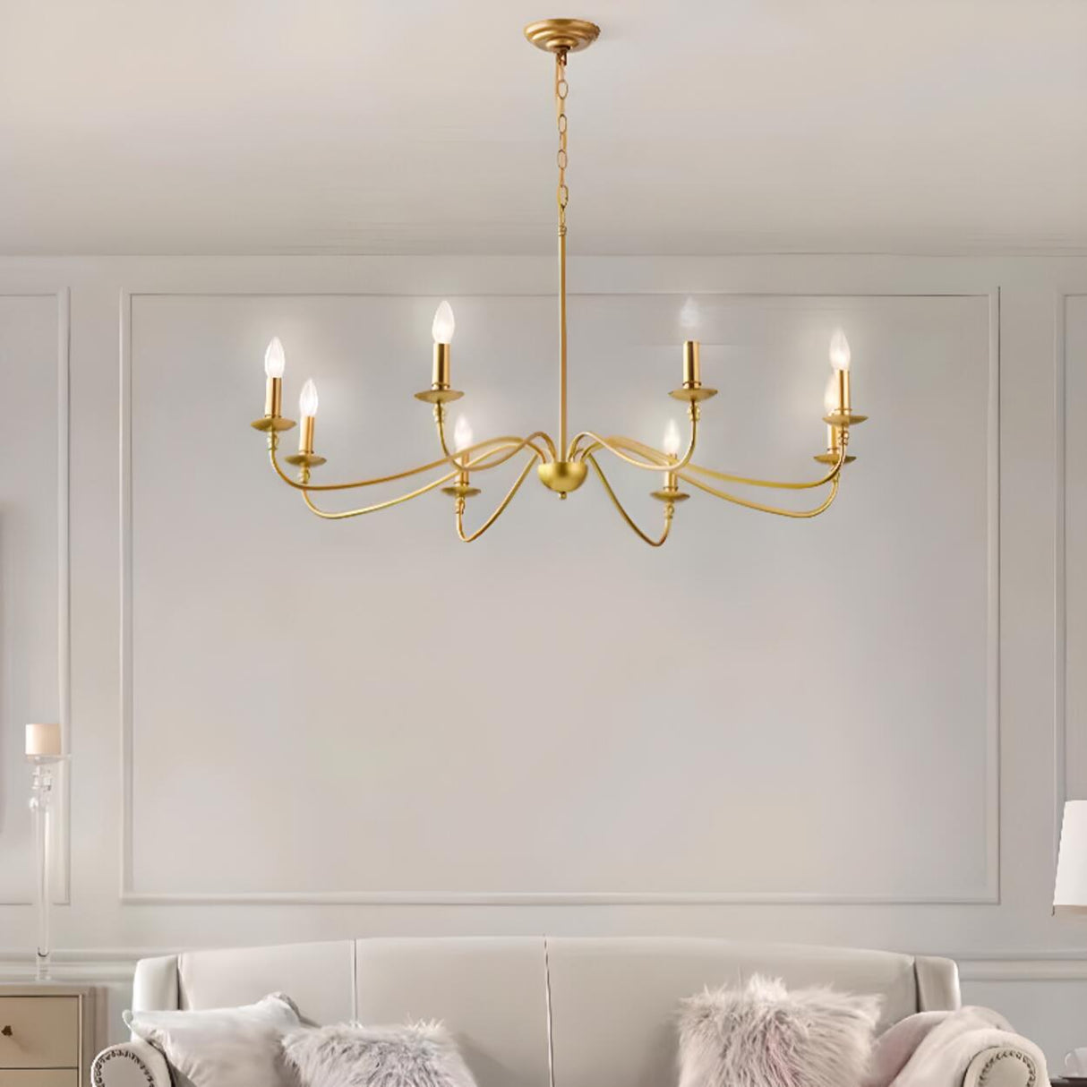 Vintage  6-Light Candelabra Metal Chain Chandelier Image - 4
