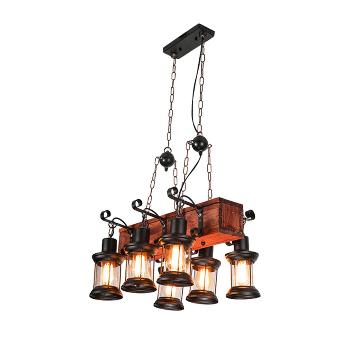 Vintage 6-Light Lantern and Rectangular Island Light Image - 10