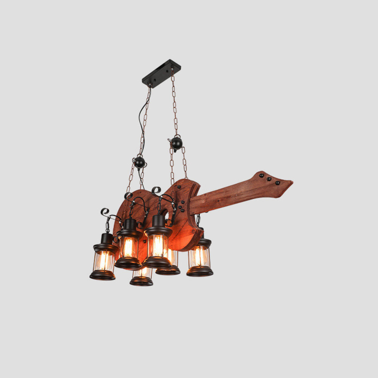 Vintage 6-Light Lantern and Rectangular Island Light Image - 11