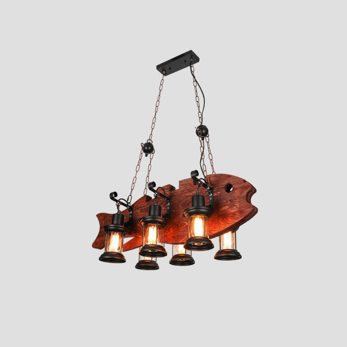 Vintage 6-Light Lantern and Rectangular Island Light Image - 9