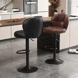 Vintage Adjustable Swivel Leather Padded Backrest Bar Stool Image - 4