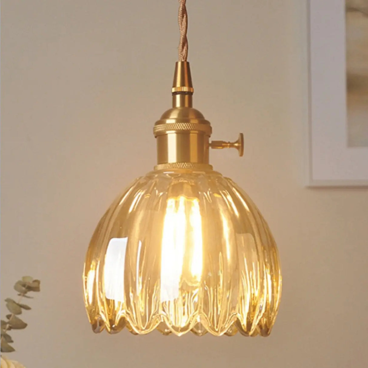 Vintage Amber Clear Glass Rope Flower Pendant Light Image - 13