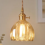 Vintage Amber Clear Glass Rope Flower Pendant Light Image - 13