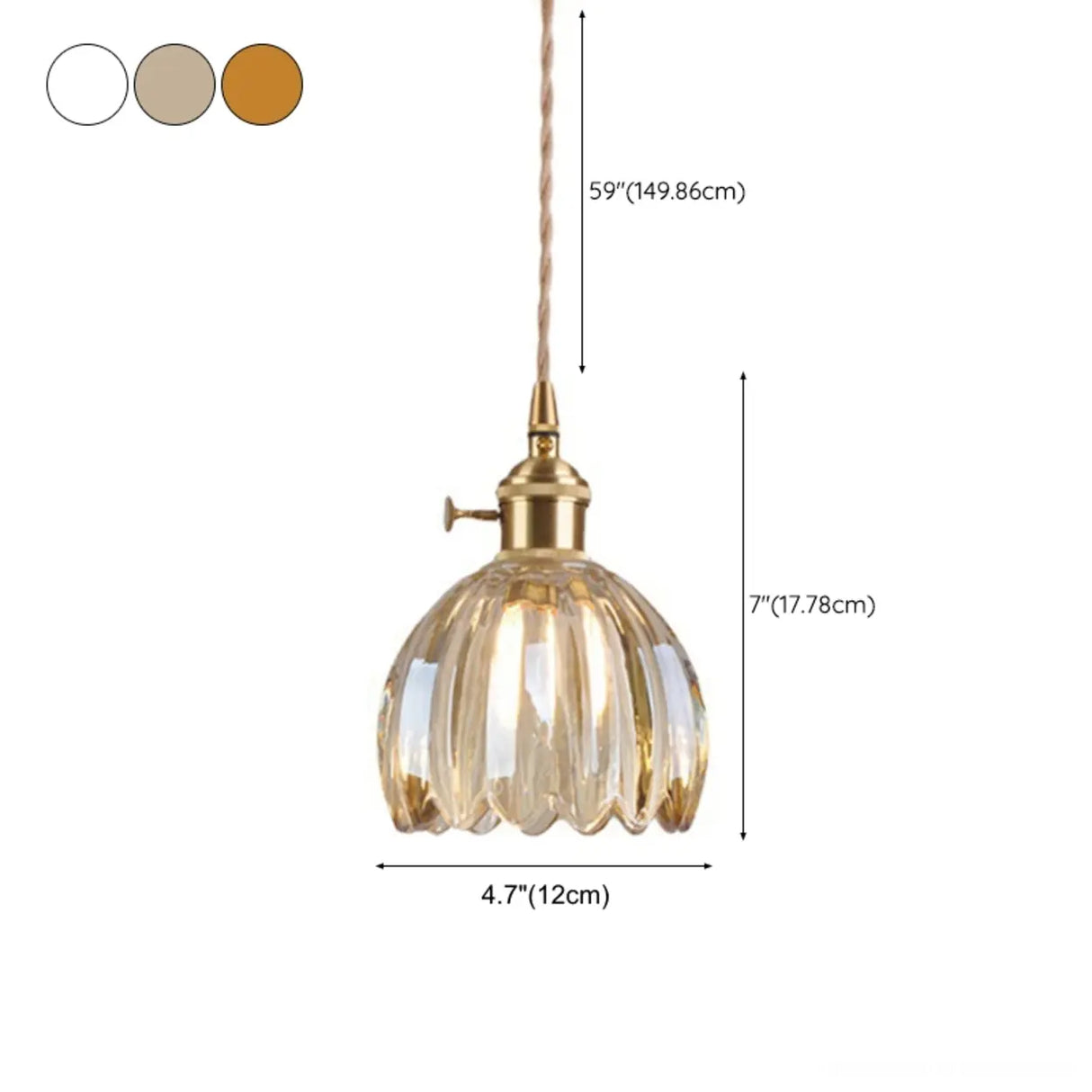 Vintage Amber Clear Glass Rope Flower Pendant Light 