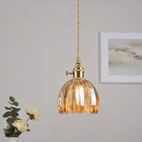 Vintage Amber Clear Glass Rope Flower Pendant Light Image - 5