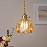 Vintage Amber Clear Glass Rope Flower Pendant Light Image - 6