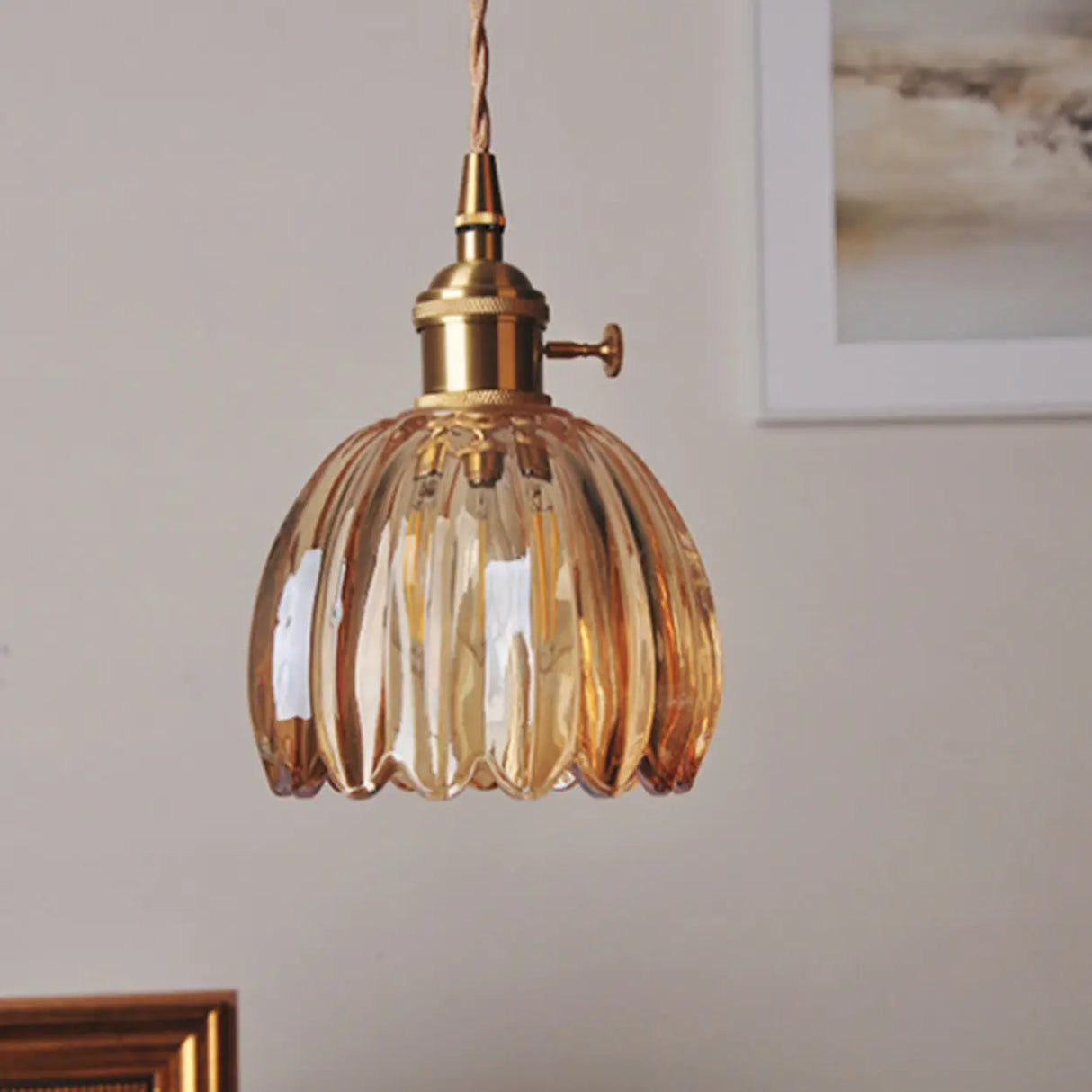 Vintage Amber Clear Glass Rope Flower Pendant Light Image - 7