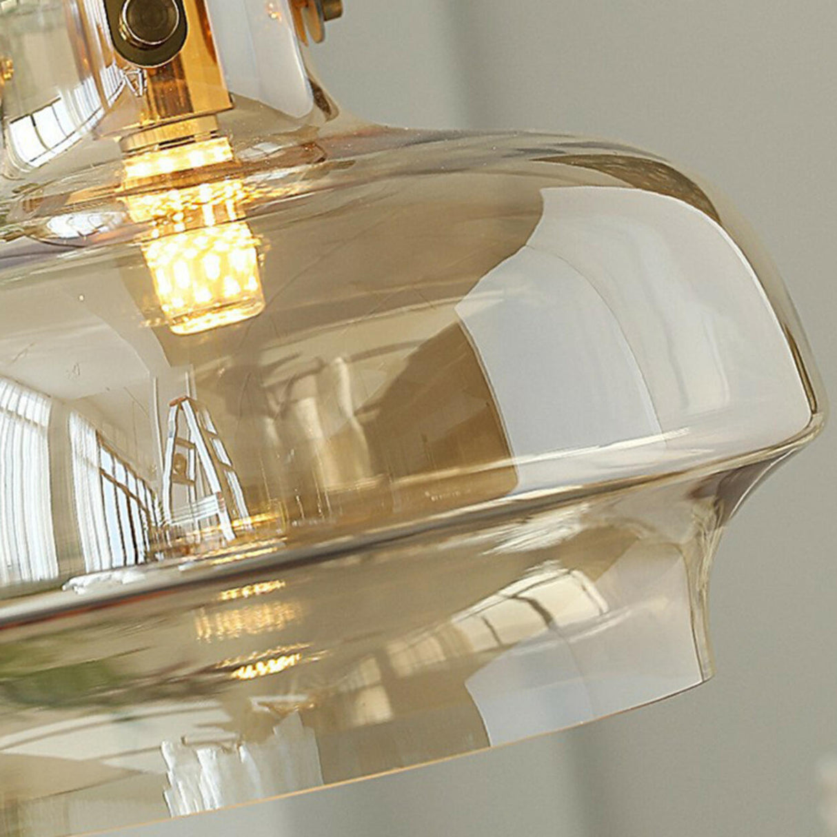 Vintage Amber Glass Industrial Bell Pendant Light Image - 9