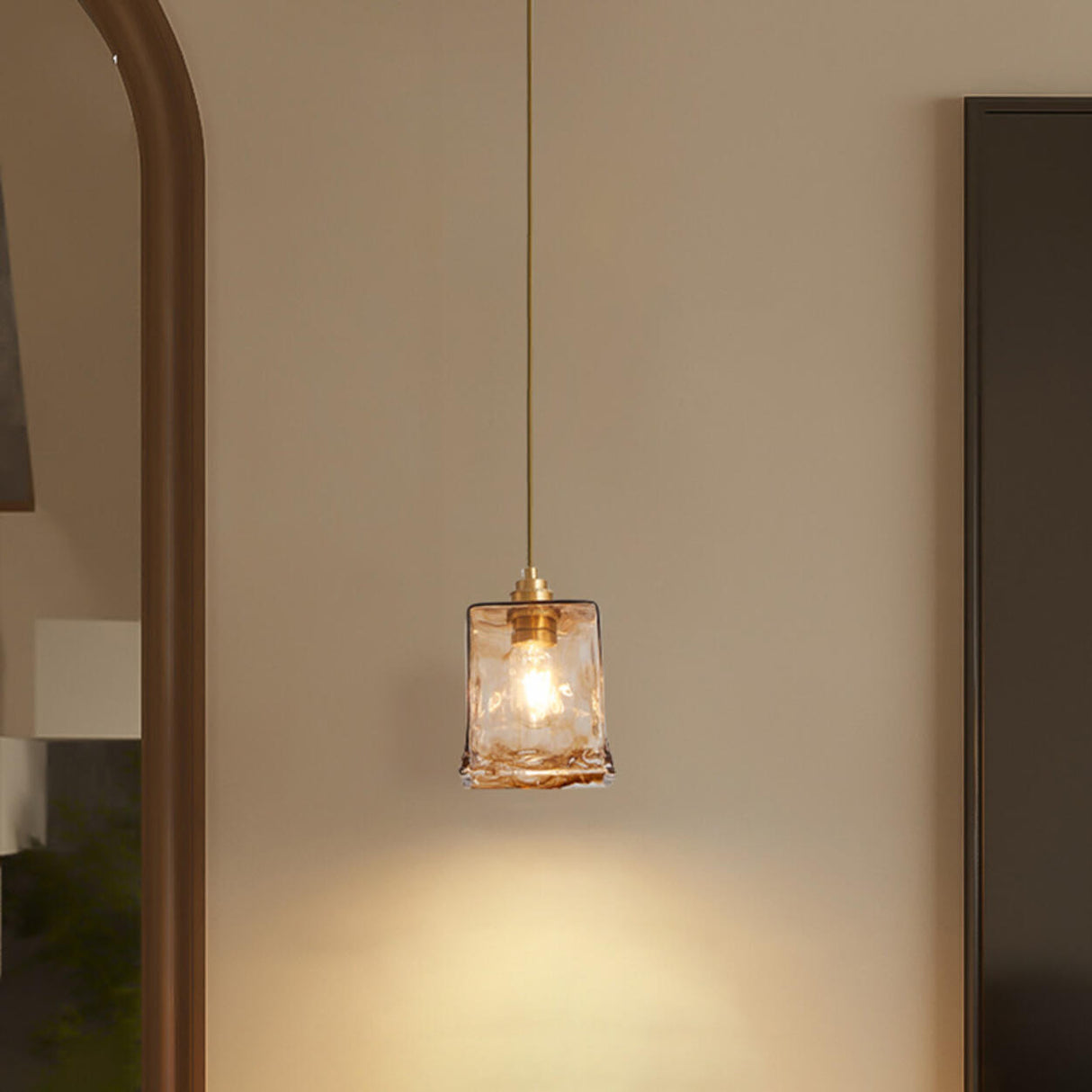Vintage Amber Glass Pendant Light Adjustable Height Image - 3