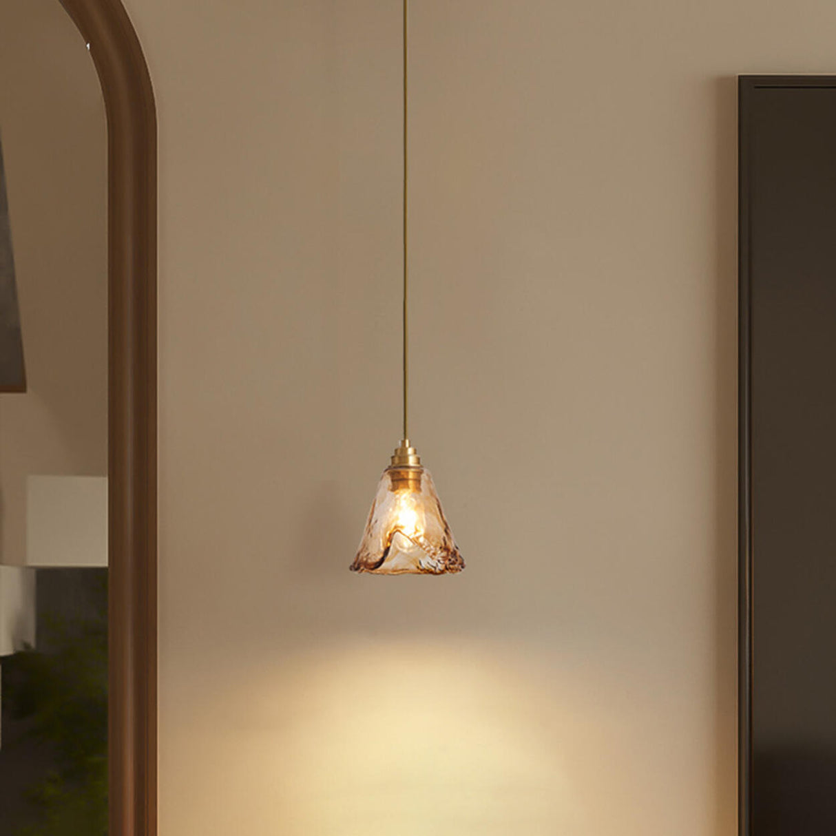 Vintage Amber Glass Pendant Light Adjustable Height Image - 5