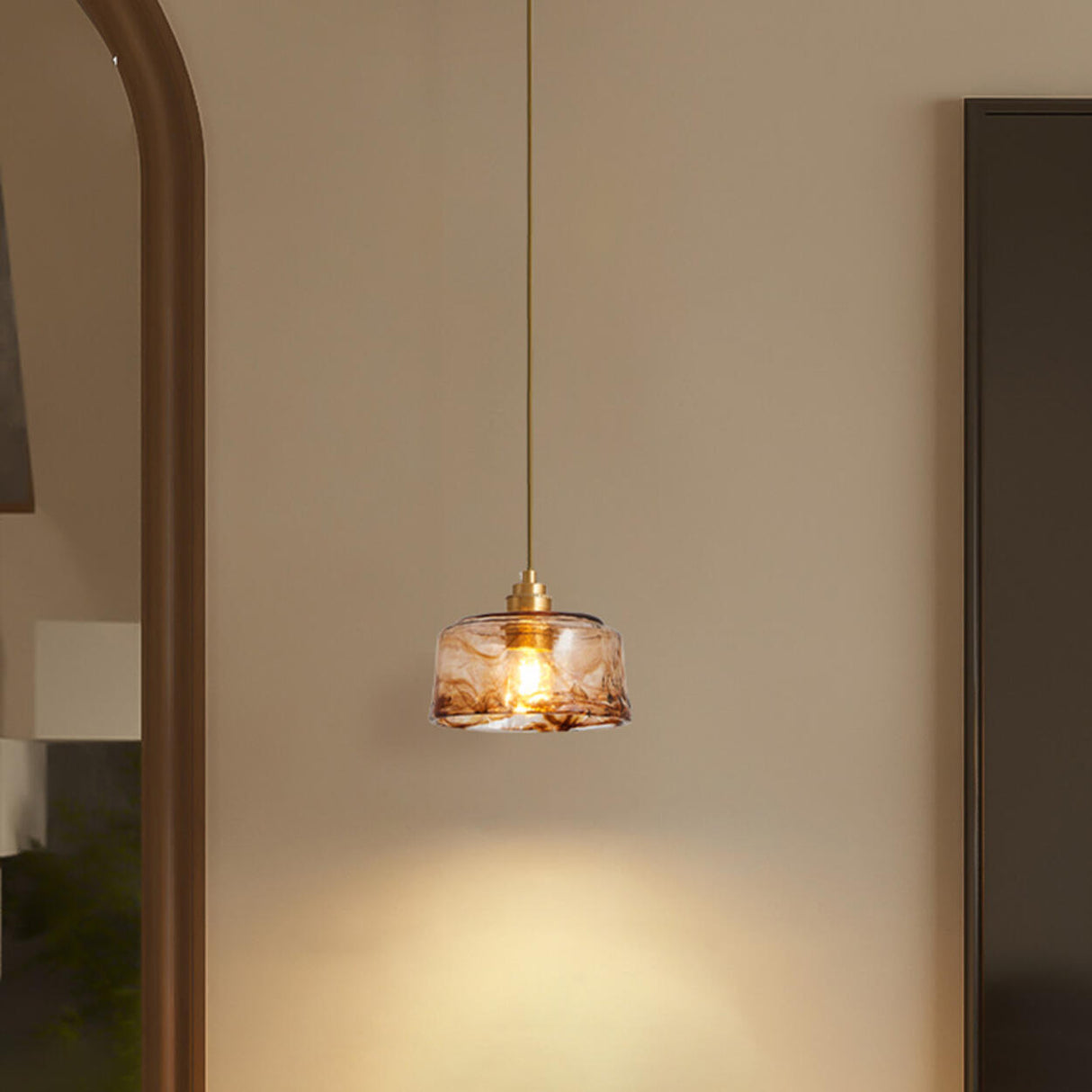 Vintage Amber Glass Pendant Light Adjustable Height Image - 7