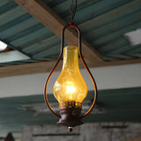 Vintage Antique Copper Amber Glass Lantern Pendant Light Image - 1