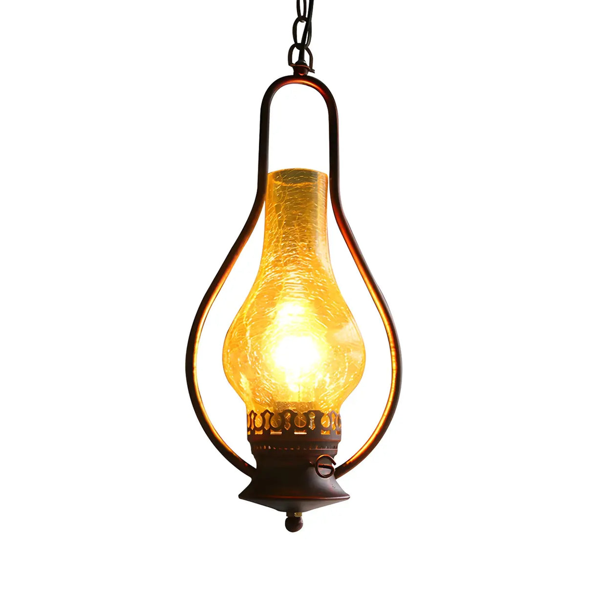Vintage Antique Copper Amber Glass Lantern Pendant Light Image - 3