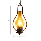 Vintage Antique Copper Amber Glass Lantern Pendant Light #size