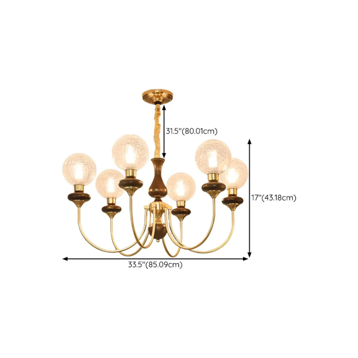 Vintage Arm Ball Metal Living Room Gold 6-Light Chandelier Image - 15