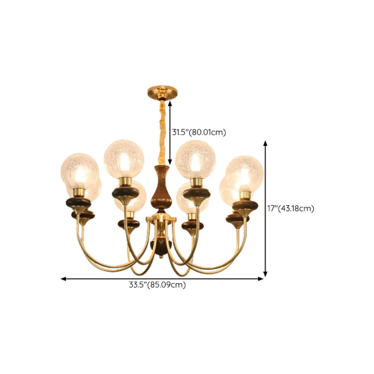 Vintage Arm Ball Metal Living Room Gold 6-Light Chandelier Image - 16