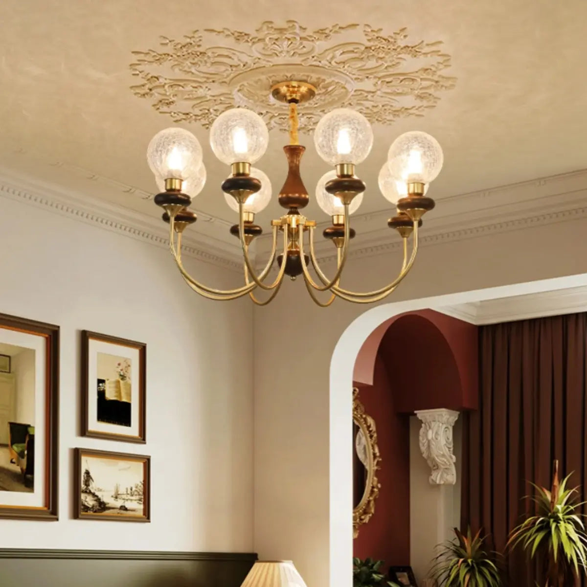 Vintage Arm Ball Metal Living Room Gold 6-Light Chandelier Image - 4
