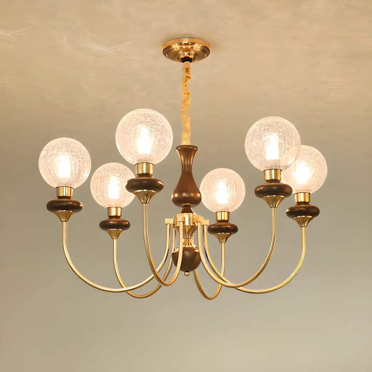 Vintage Arm Ball Metal Living Room Gold 6-Light Chandelier Image - 5