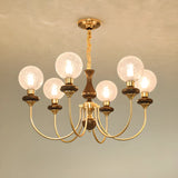 Vintage Arm Ball Metal Living Room Gold 6-Light Chandelier Image - 5