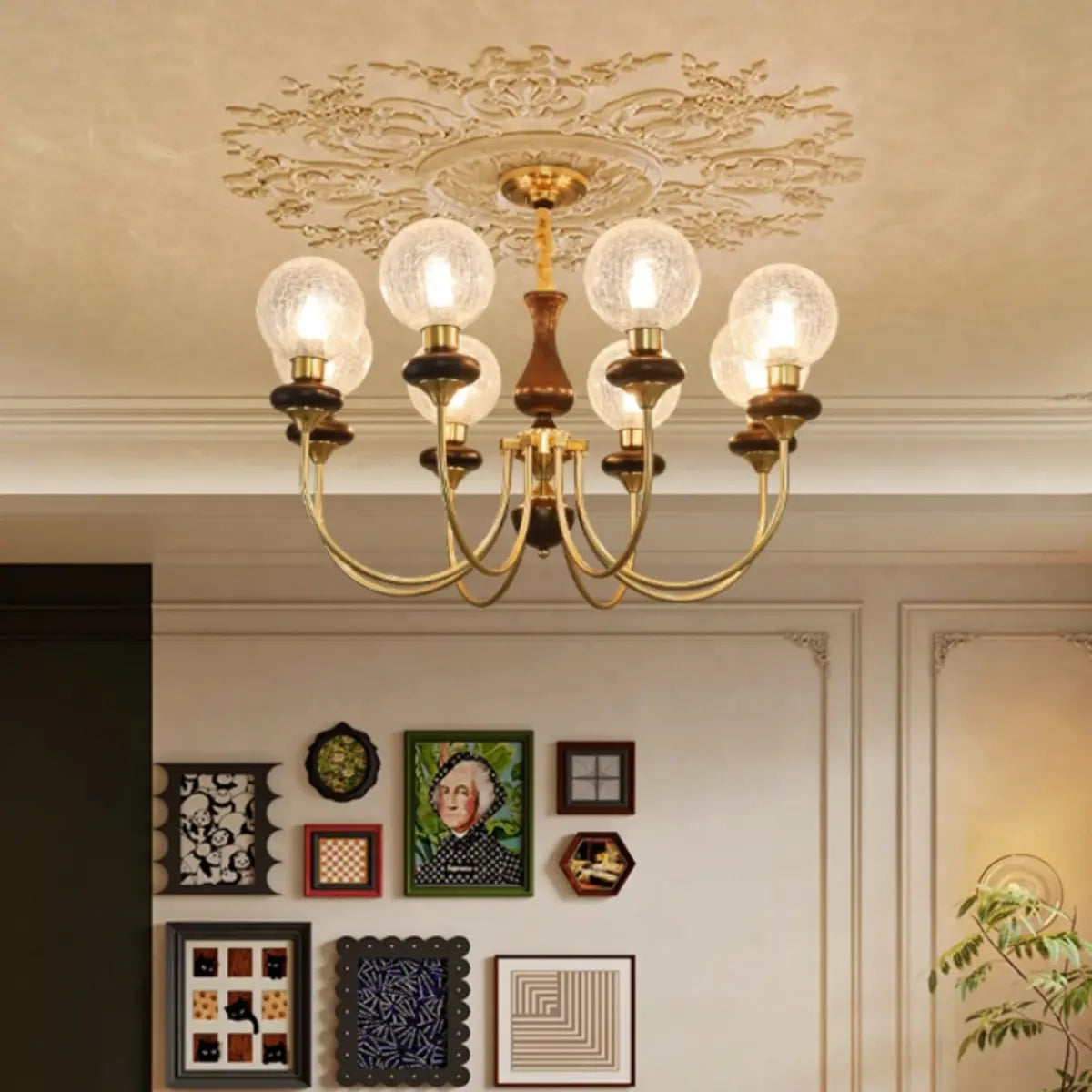 Vintage Arm Ball Metal Living Room Gold 6-Light Chandelier Image - 6