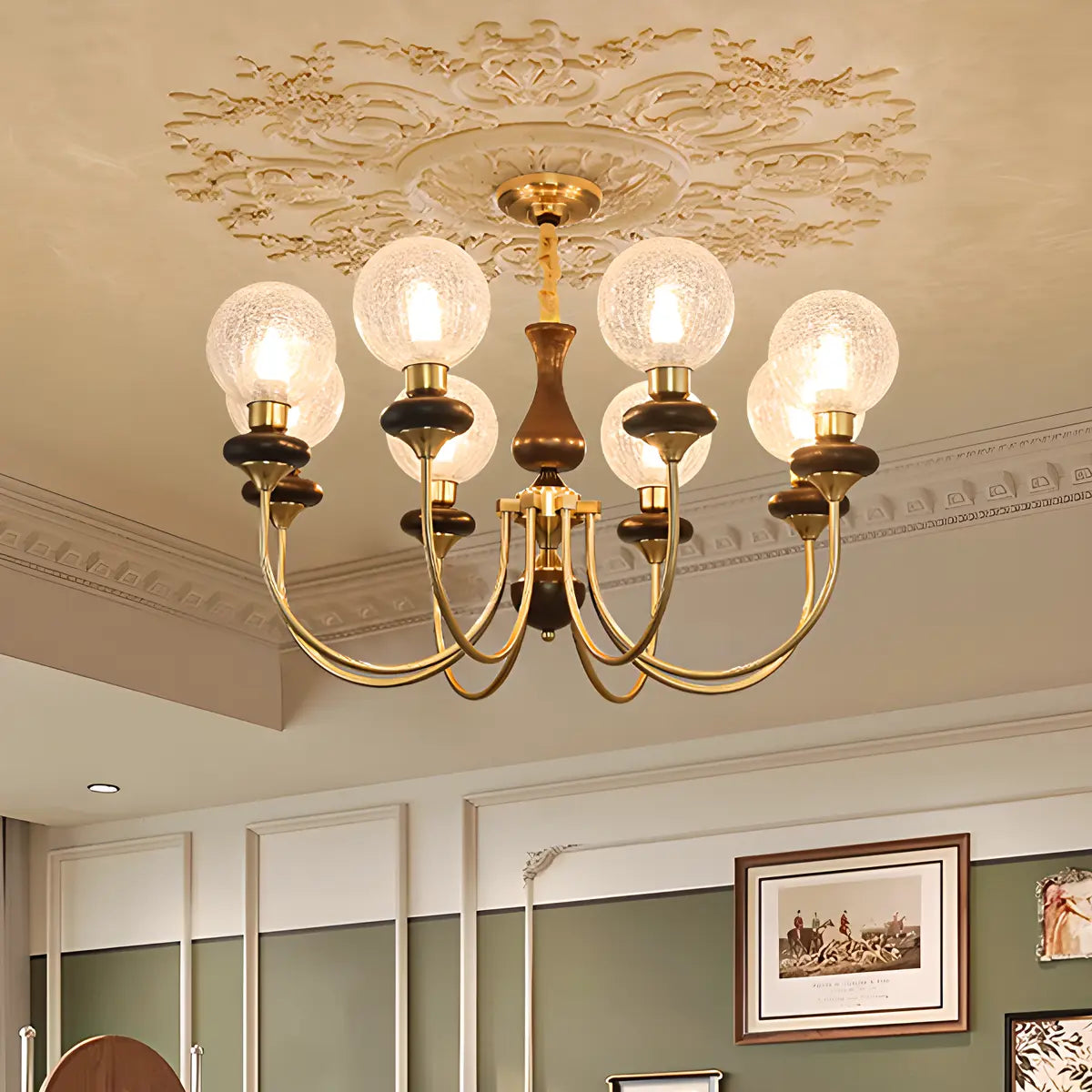 Vintage Arm Ball Metal Living Room Gold 6-Light Chandelier Image - 8