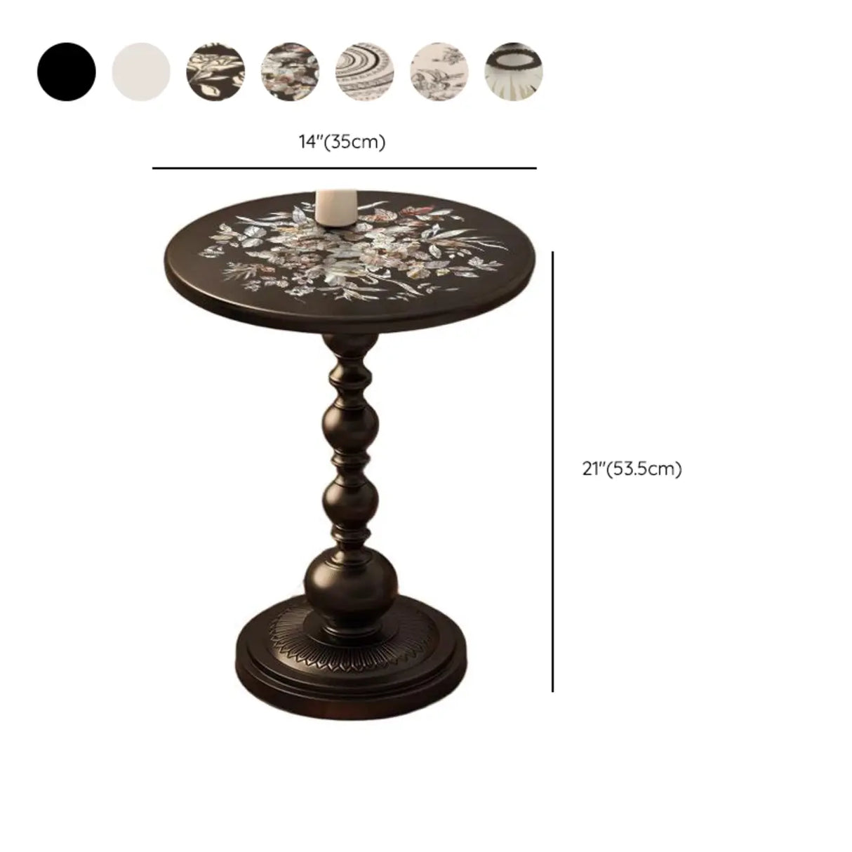 Vintage Artistic Patterns Black Round Wood Side Table 